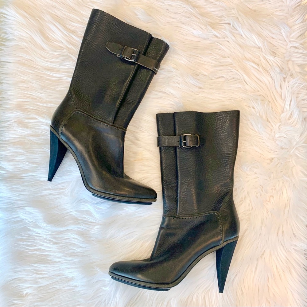 Balenciaga Leather Mid Calf Boots Chocolate 39